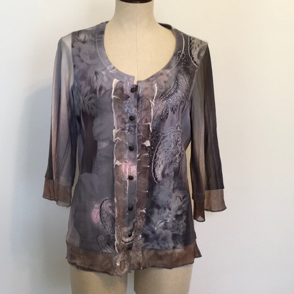 B.L.E.U Ruffled Button Front Floral Cardigan Sz M
